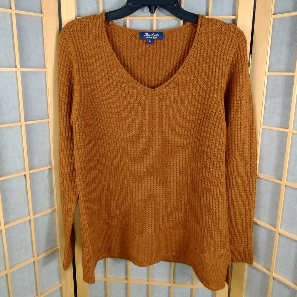 Bariloche Spain V Neck Alpaca Blend Sweater Brown Size M